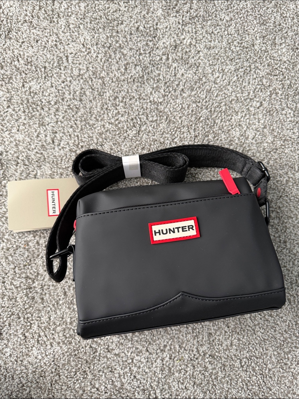 Hunter Black Crossbody Bag with Red Accents
